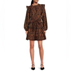 A Loves A Damask Chic Long Sleeve Patterned Dress